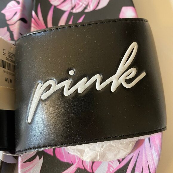 VS Pink M 7-8 Floral Print Logo Slides - Picture 4 of 10